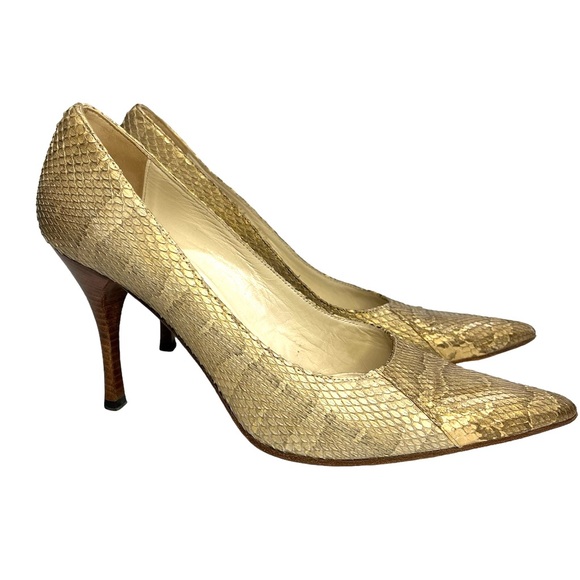 Gucci Snake Neutral Cream Pointed Toe Stacked Heel - Picture 5 of 6